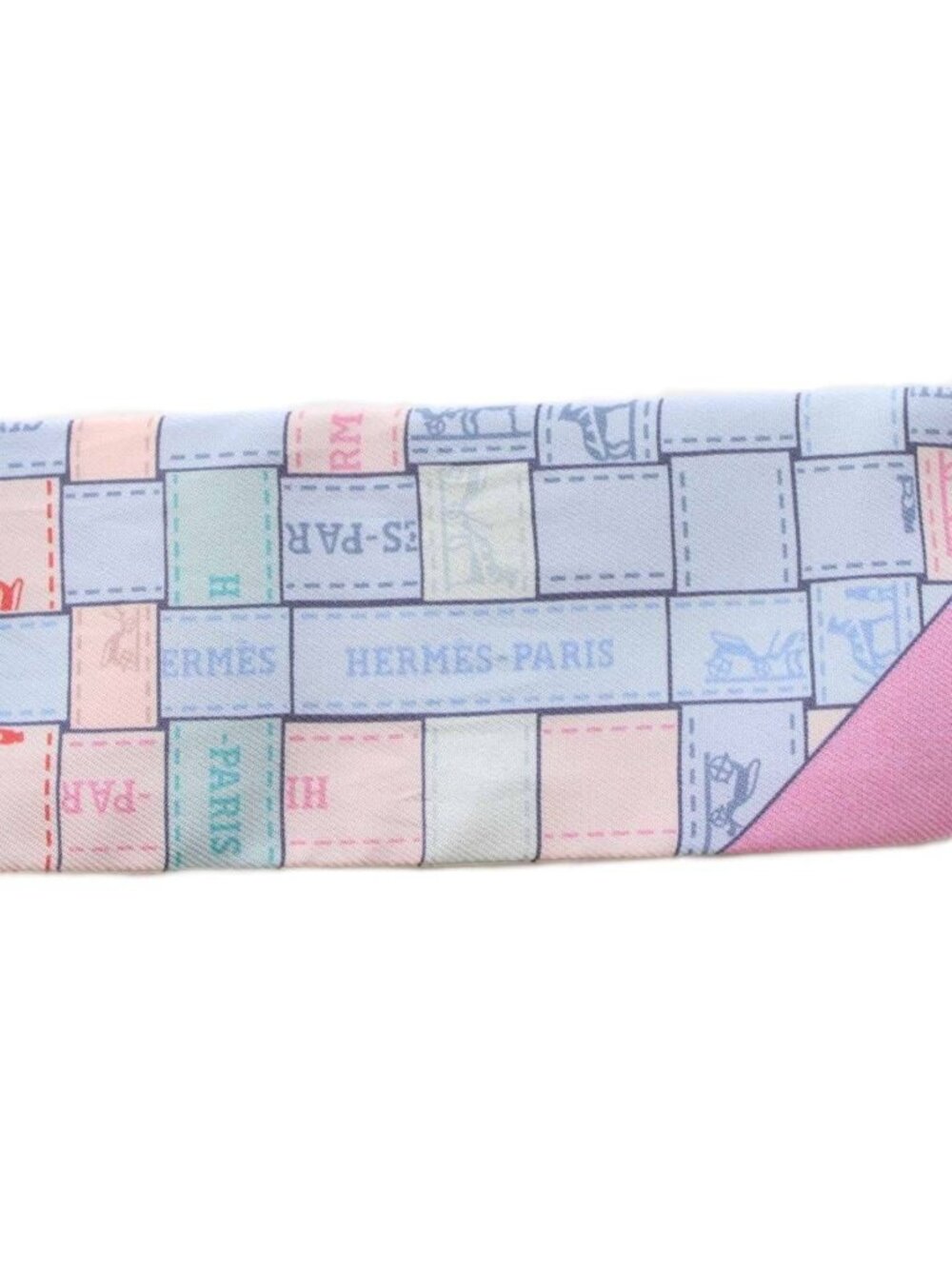 ★SOLD★ Hermes Bolduc Au Carre Scarf Ribbon Silk Light Blue Pink YT - Picture 4 of 5